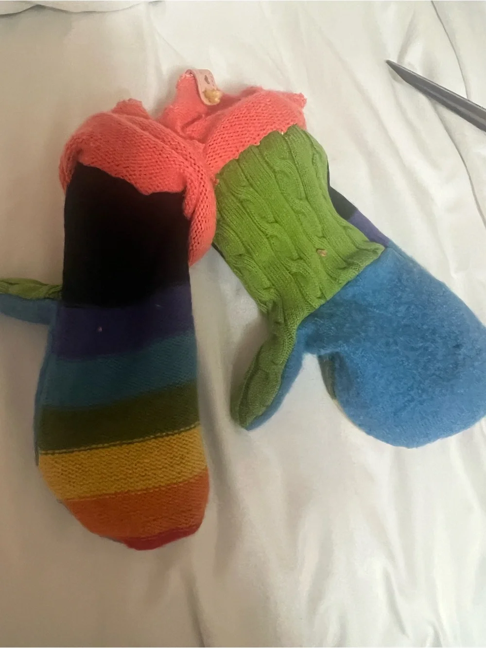 New hamdmade from recycled sweaters Colorful Striped Mittens -
